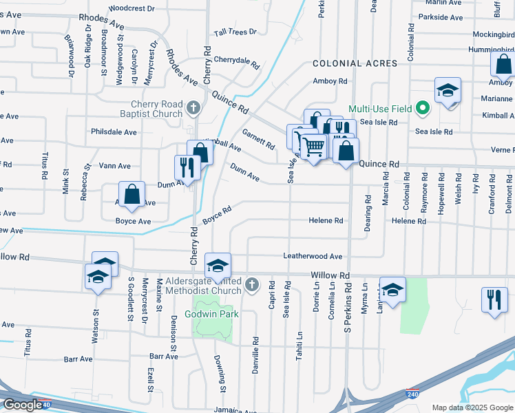 map of restaurants, bars, coffee shops, grocery stores, and more near 4473 Boyce Road in Memphis