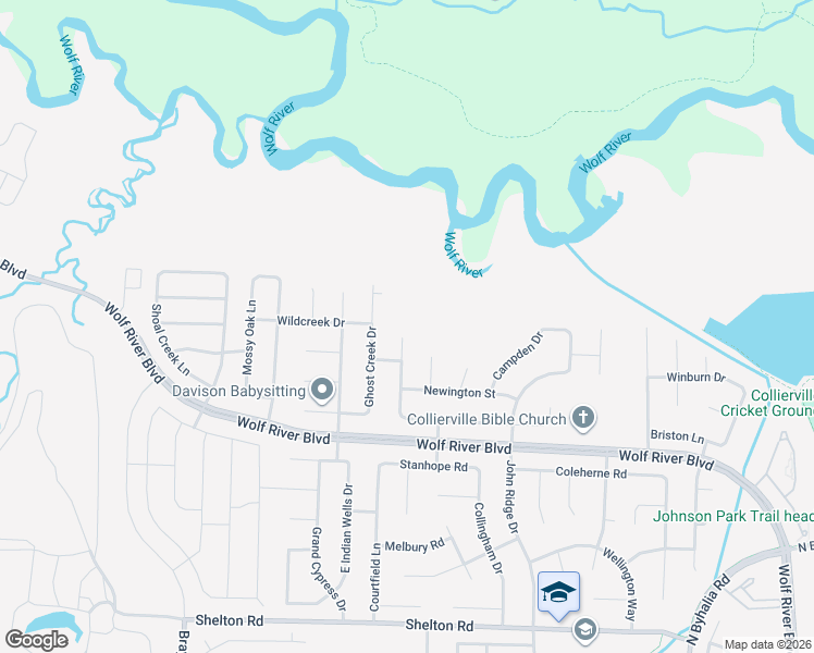 map of restaurants, bars, coffee shops, grocery stores, and more near 1800 Ghost Creek Cove in Collierville