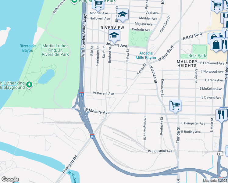 map of restaurants, bars, coffee shops, grocery stores, and more near 274 West Davant Avenue in Memphis
