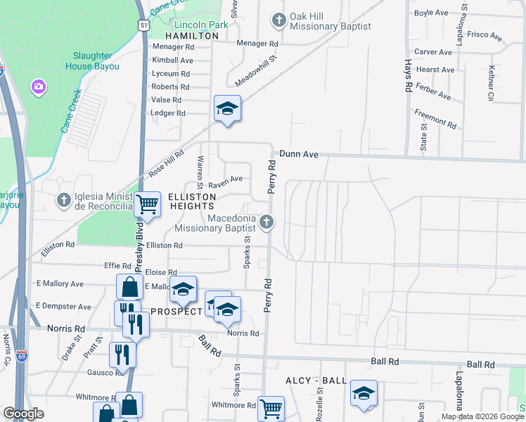 map of restaurants, bars, coffee shops, grocery stores, and more near 1571 Merlin Avenue in Memphis