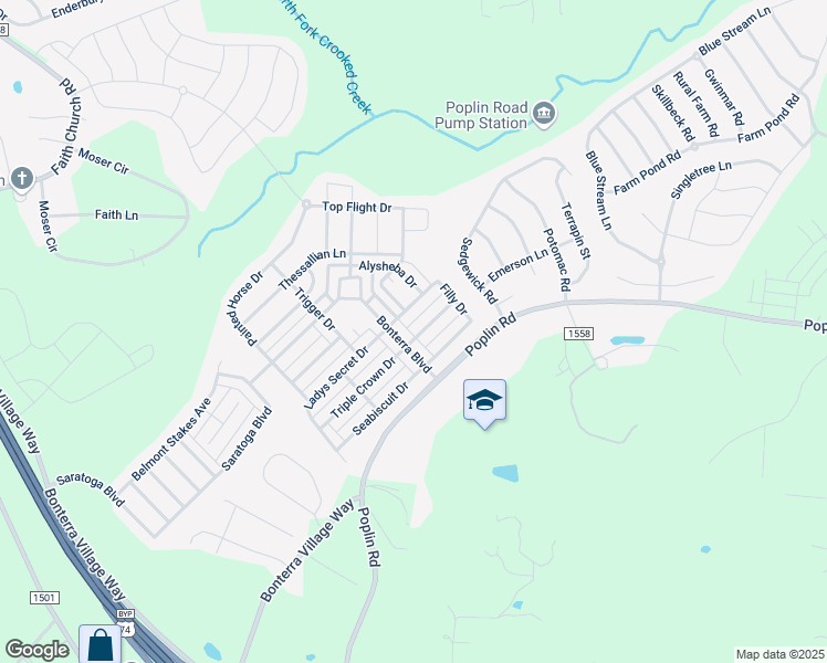 map of restaurants, bars, coffee shops, grocery stores, and more near 1012 Triple Crown Drive in Indian Trail