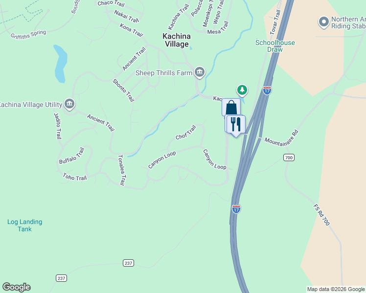 map of restaurants, bars, coffee shops, grocery stores, and more near 46 Toho Trail in Flagstaff