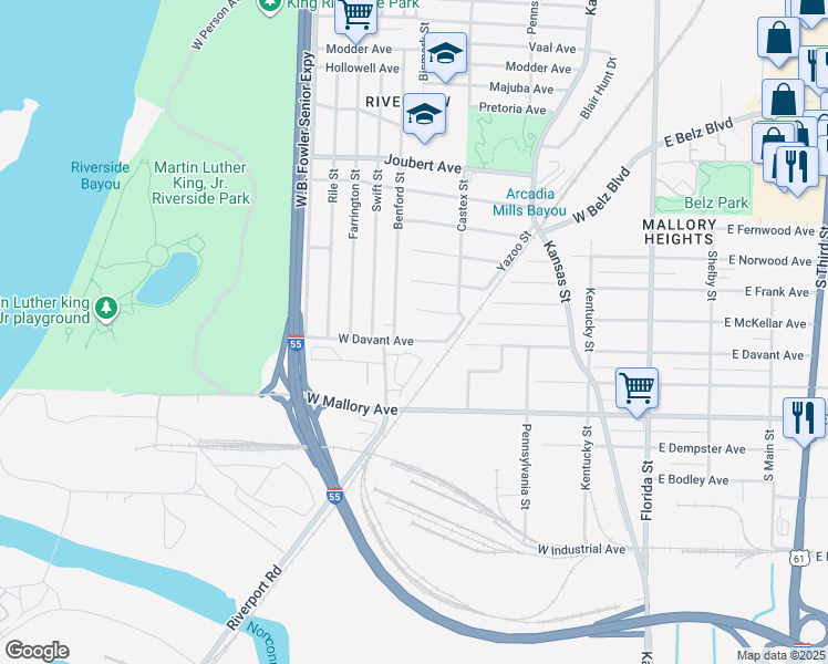 map of restaurants, bars, coffee shops, grocery stores, and more near 274 West Davant Avenue in Memphis