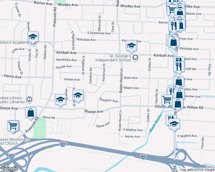 map of restaurants, bars, coffee shops, grocery stores, and more near 3645 Miami Cove in Memphis