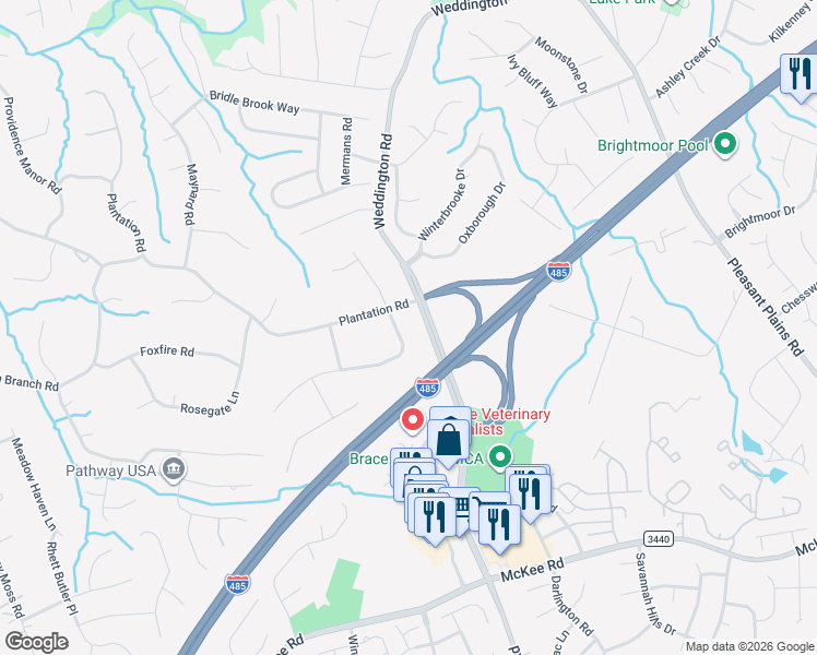 map of restaurants, bars, coffee shops, grocery stores, and more near 2617 Cross Country Road in Charlotte