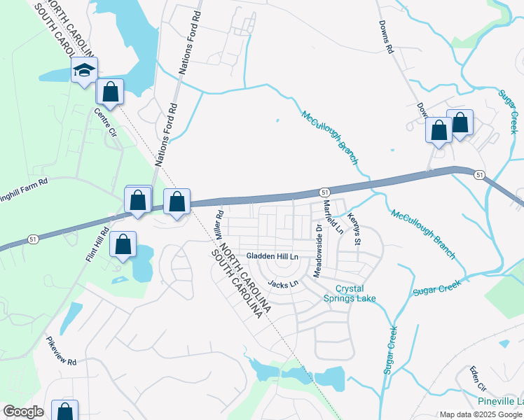 map of restaurants, bars, coffee shops, grocery stores, and more near 13147 Jacks Lane in Pineville
