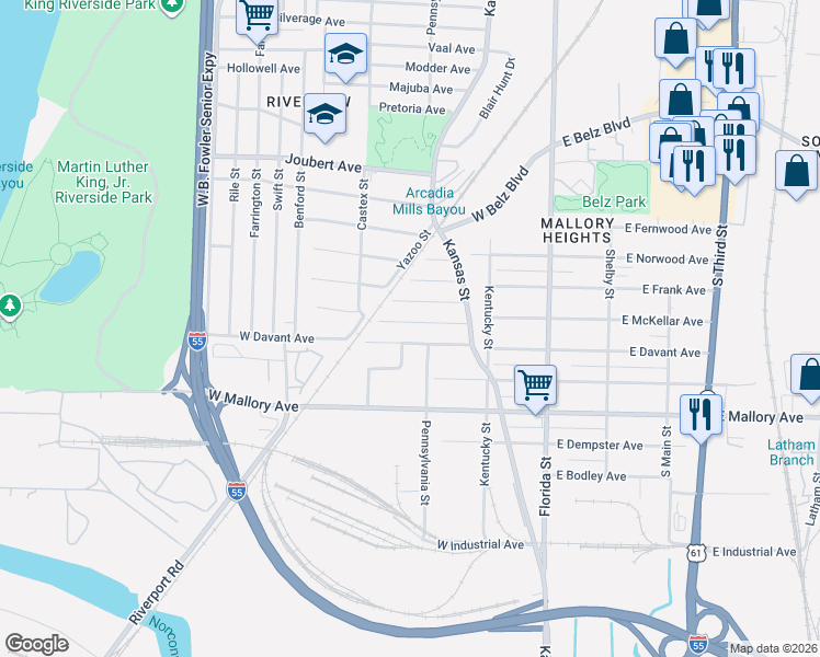 map of restaurants, bars, coffee shops, grocery stores, and more near 183 West McKellar Avenue in Memphis