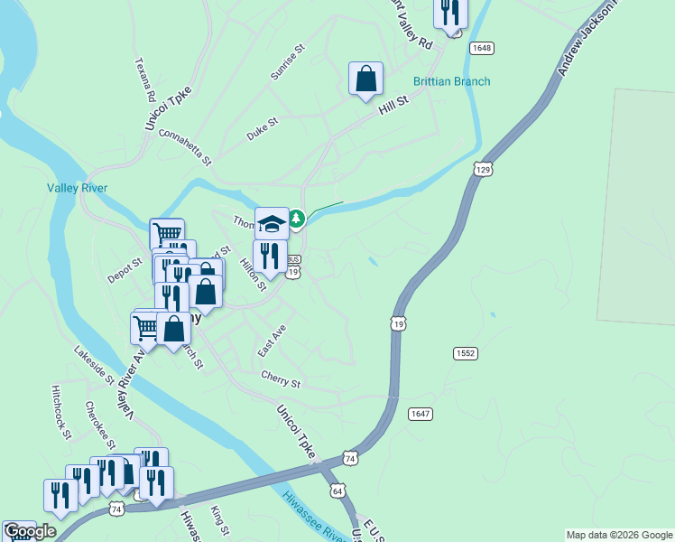 map of restaurants, bars, coffee shops, grocery stores, and more near 584 Boulevard Street in Murphy