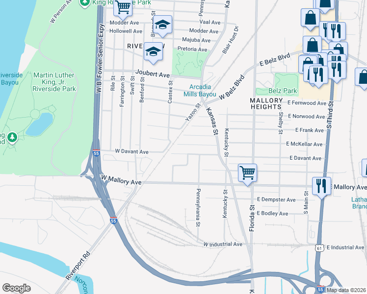 map of restaurants, bars, coffee shops, grocery stores, and more near 183 West McKellar Avenue in Memphis