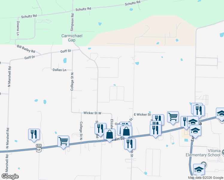 map of restaurants, bars, coffee shops, grocery stores, and more near 30 Green Timber Way in Vilonia