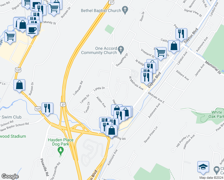 map of restaurants, bars, coffee shops, grocery stores, and more near 209 Hedgewood Drive in Chattanooga