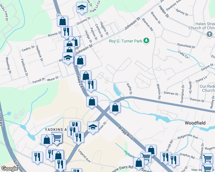 map of restaurants, bars, coffee shops, grocery stores, and more near 1182 Wrenwood Court in Fayetteville
