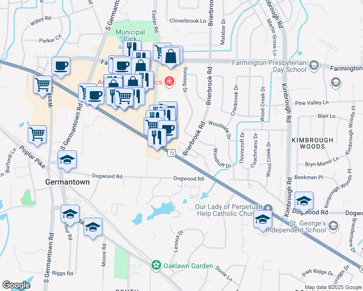 map of restaurants, bars, coffee shops, grocery stores, and more near 2192 Ealing Circle in Germantown