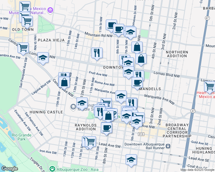 map of restaurants, bars, coffee shops, grocery stores, and more near 427 Luna Boulevard Northwest in Albuquerque