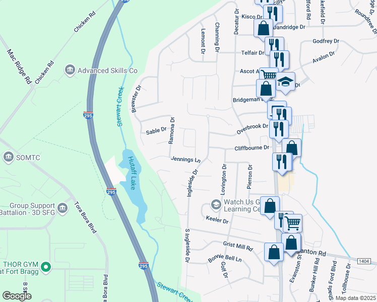 map of restaurants, bars, coffee shops, grocery stores, and more near 348 Crabapple Circle in Fayetteville