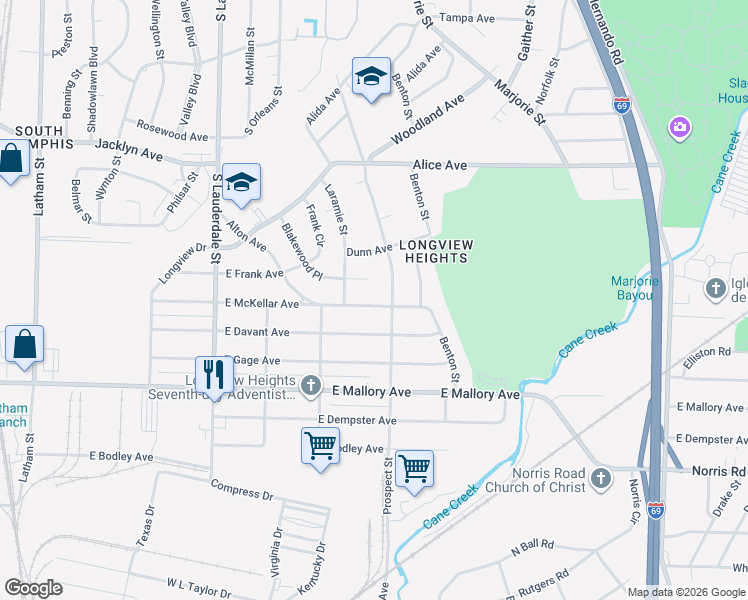 map of restaurants, bars, coffee shops, grocery stores, and more near 760 East McKellar Avenue in Memphis