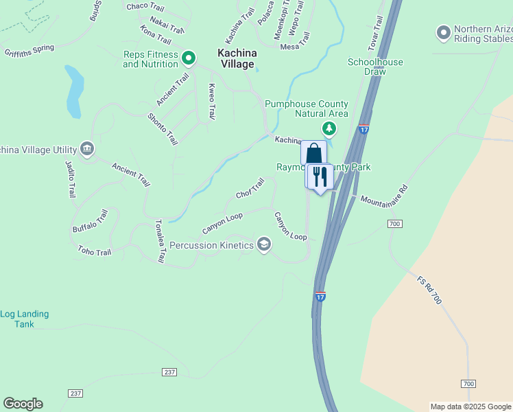 map of restaurants, bars, coffee shops, grocery stores, and more near 46 Toho Trail in Flagstaff