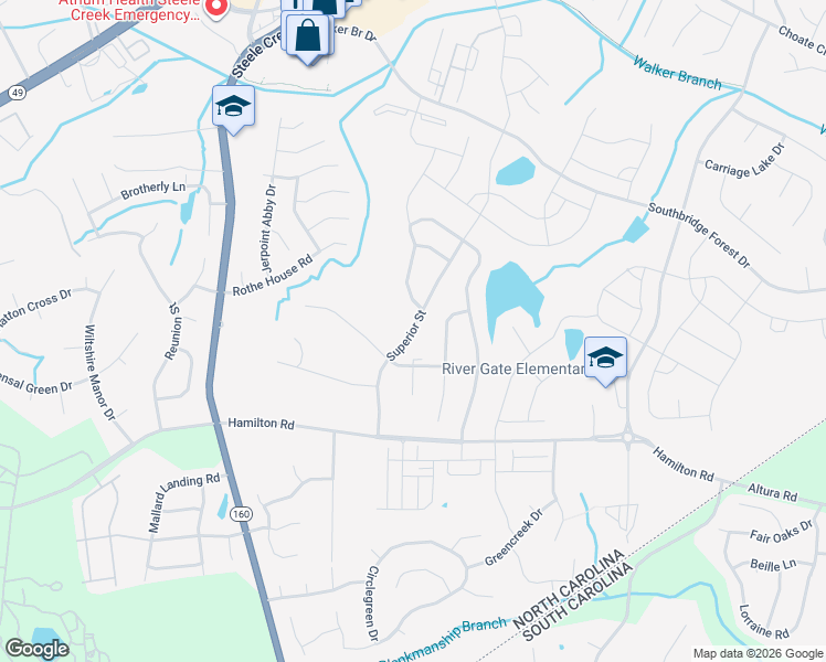 map of restaurants, bars, coffee shops, grocery stores, and more near Superior Street in Charlotte
