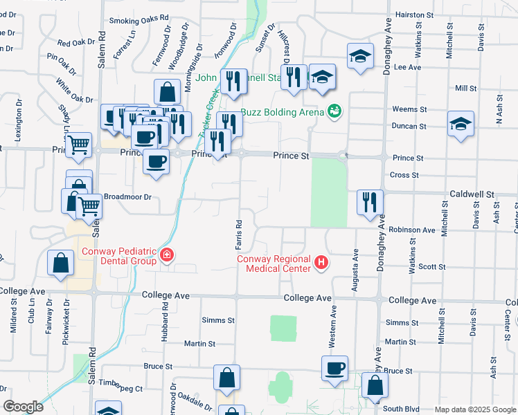 map of restaurants, bars, coffee shops, grocery stores, and more near 11 Stagecoach Street in Conway