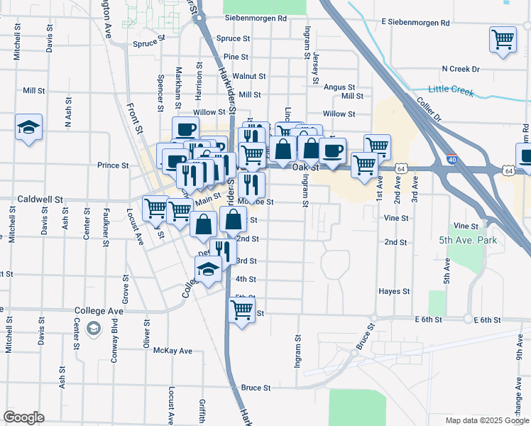 map of restaurants, bars, coffee shops, grocery stores, and more near 717 Factory Street in Conway