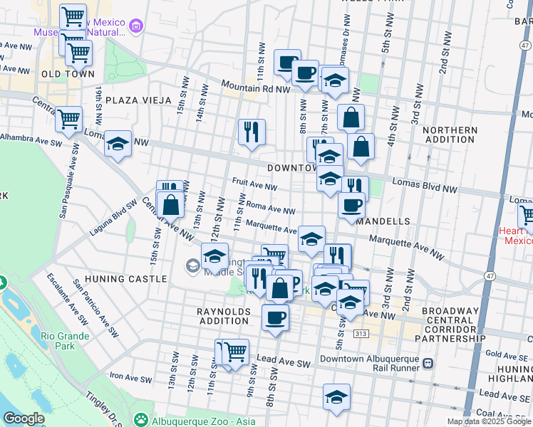 map of restaurants, bars, coffee shops, grocery stores, and more near 427 Luna Boulevard Northwest in Albuquerque