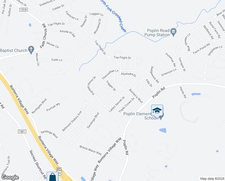map of restaurants, bars, coffee shops, grocery stores, and more near 2013 Trigger Drive in Indian Trail