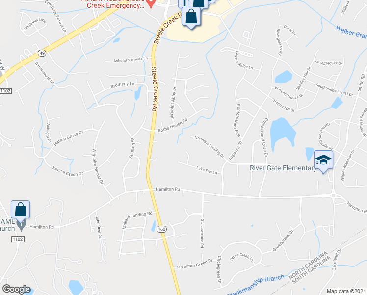 map of restaurants, bars, coffee shops, grocery stores, and more near 12440 Lanier Islands Circle in Charlotte