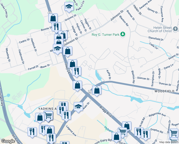 map of restaurants, bars, coffee shops, grocery stores, and more near 1176 Wrenwood Court in Fayetteville