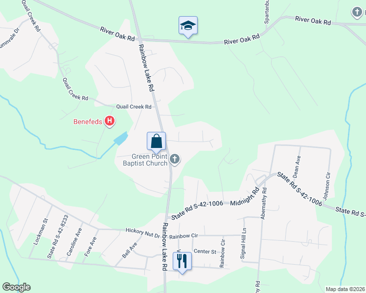 map of restaurants, bars, coffee shops, grocery stores, and more near 108 Country Place Drive in Inman