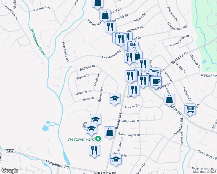 map of restaurants, bars, coffee shops, grocery stores, and more near 6029 Concho Court in Fayetteville