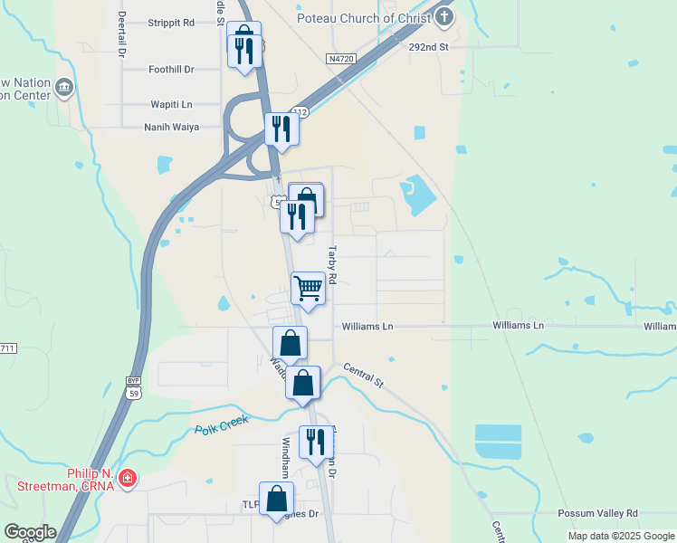map of restaurants, bars, coffee shops, grocery stores, and more near 1006 Tarby Road in Poteau