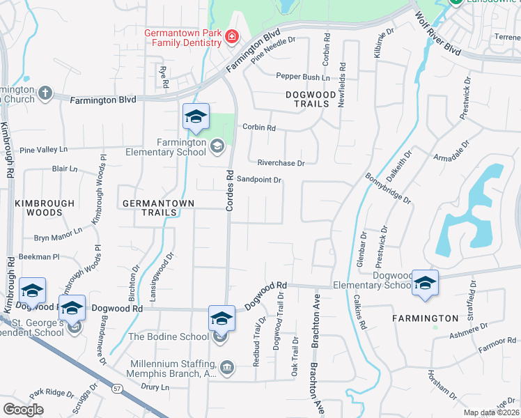 map of restaurants, bars, coffee shops, grocery stores, and more near 2185 Idlewood Cove in Germantown