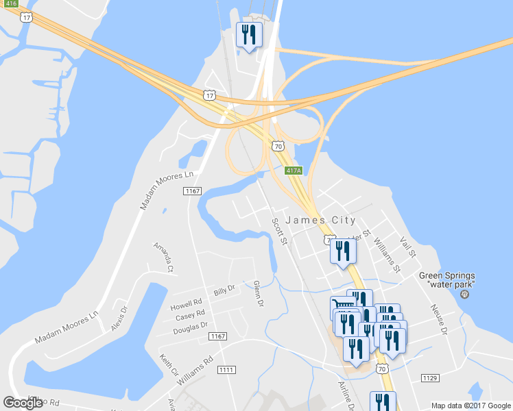 map of restaurants, bars, coffee shops, grocery stores, and more near 314 Kennedy Drive in New Bern