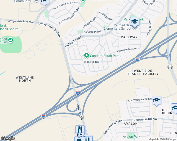 map of restaurants, bars, coffee shops, grocery stores, and more near 815 Zimina Drive Northwest in Albuquerque