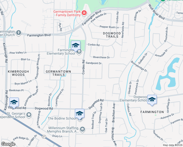 map of restaurants, bars, coffee shops, grocery stores, and more near 2185 Idlewood Cove in Germantown