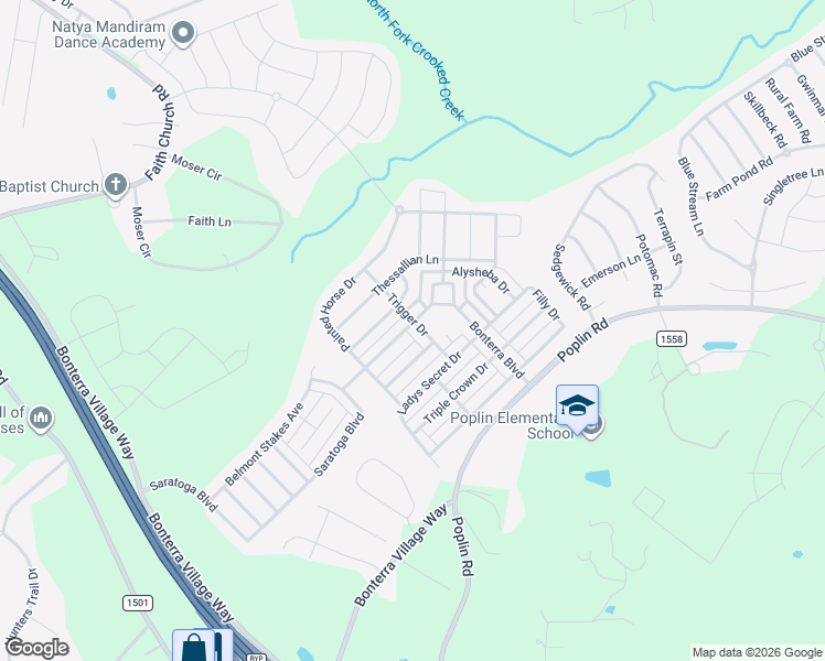map of restaurants, bars, coffee shops, grocery stores, and more near 2015 Trigger Drive in Indian Trail