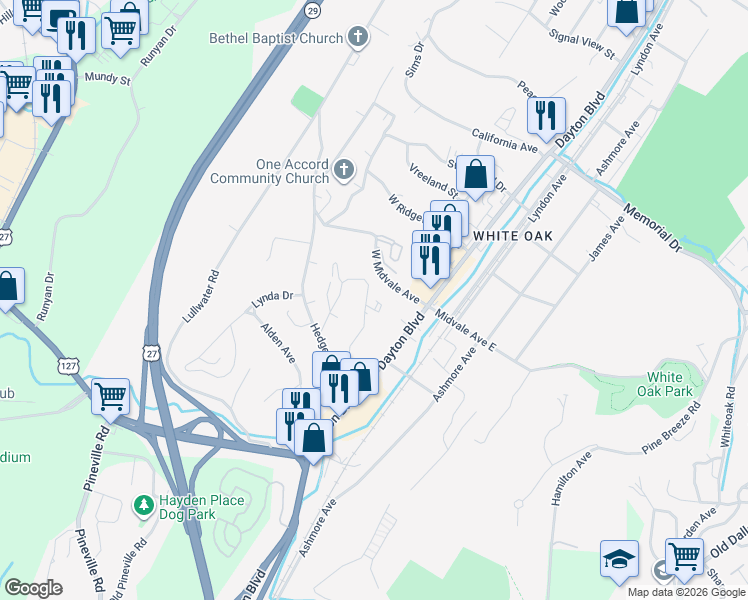 map of restaurants, bars, coffee shops, grocery stores, and more near 128 Goodson Avenue in Chattanooga