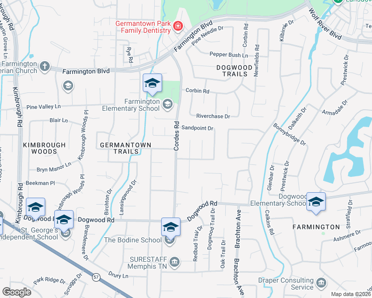 map of restaurants, bars, coffee shops, grocery stores, and more near 2180 Cordes Road in Germantown