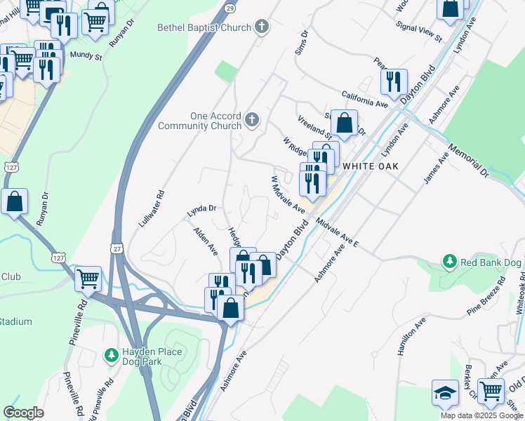 map of restaurants, bars, coffee shops, grocery stores, and more near 128 Goodson Avenue in Chattanooga
