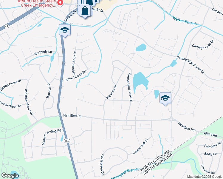 map of restaurants, bars, coffee shops, grocery stores, and more near 15120 Superior Street in Charlotte
