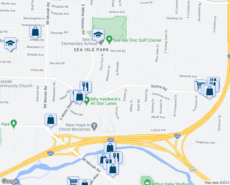 map of restaurants, bars, coffee shops, grocery stores, and more near 5273 Quince Road in Memphis