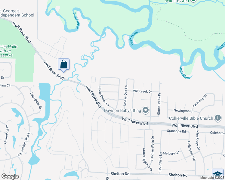 map of restaurants, bars, coffee shops, grocery stores, and more near 1280 Marsh Springs Ln in Collierville
