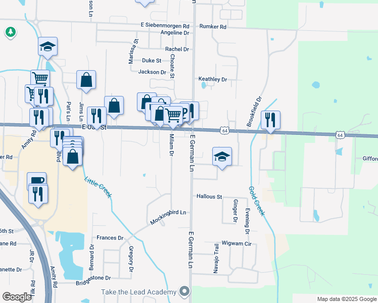 map of restaurants, bars, coffee shops, grocery stores, and more near 765 East German Lane in Conway