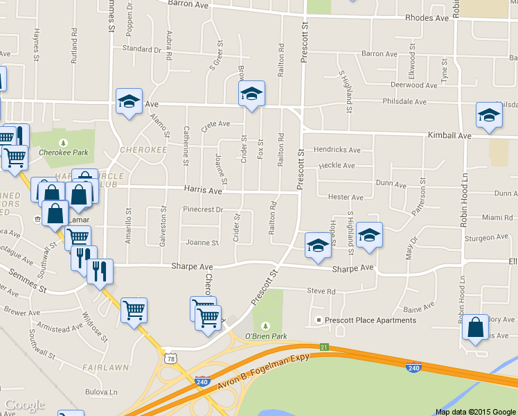 map of restaurants, bars, coffee shops, grocery stores, and more near 1538 Eastlawn Street in Memphis