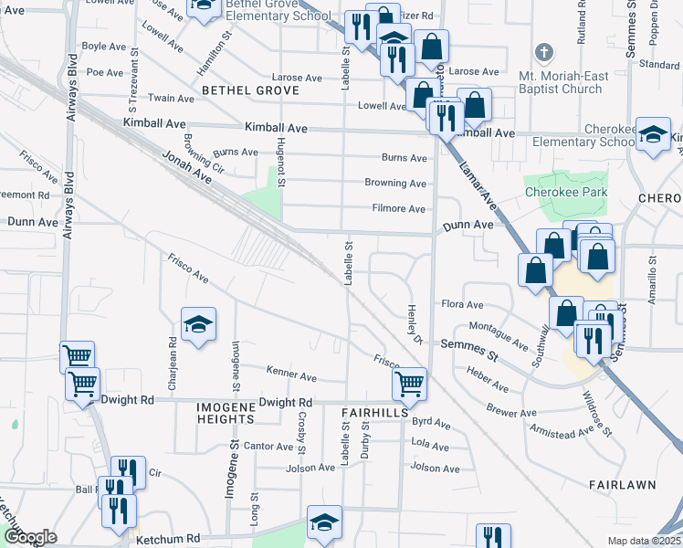 map of restaurants, bars, coffee shops, grocery stores, and more near 2035 Labelle Street in Memphis