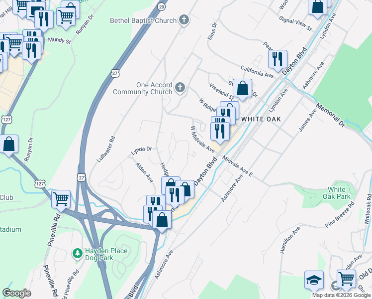 map of restaurants, bars, coffee shops, grocery stores, and more near 128 Goodson Avenue in Chattanooga