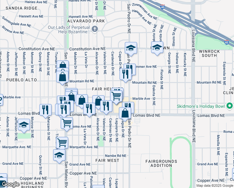 map of restaurants, bars, coffee shops, grocery stores, and more near 5905 Marble Avenue in Albuquerque
