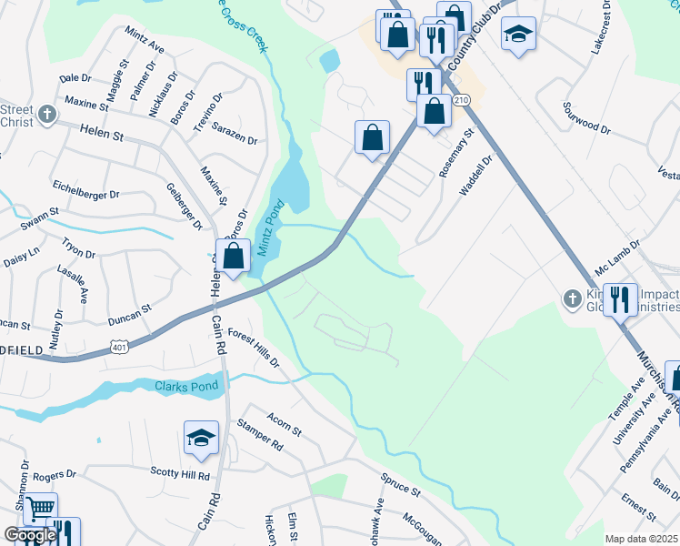map of restaurants, bars, coffee shops, grocery stores, and more near 1700 Pamalee Drive in Fayetteville