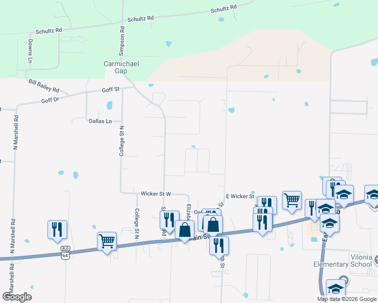 map of restaurants, bars, coffee shops, grocery stores, and more near 30 Green Timber Way in Vilonia