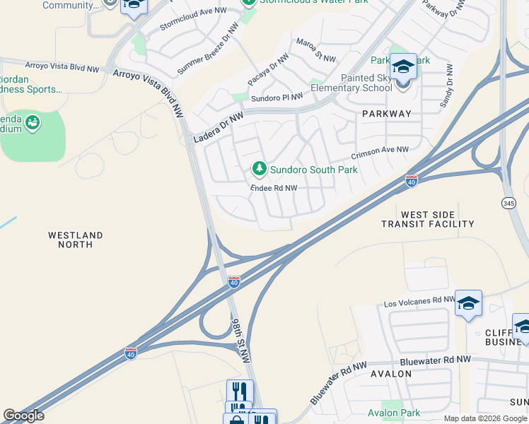 map of restaurants, bars, coffee shops, grocery stores, and more near 815 Zimina Drive Northwest in Albuquerque